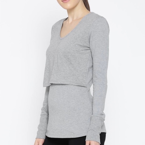 SATVA Gray Cutout Back Long Sleeve Yoga Top Size Large - Picture 2 of 9